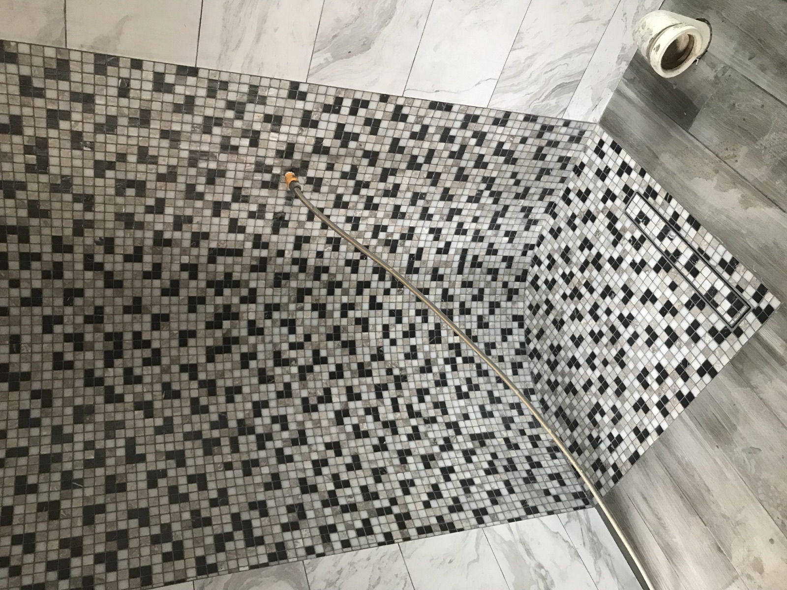 Bathroom shower with mosaic feature tiling